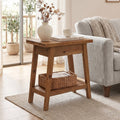Fnova End Table for Living Room, 2-Tier Solid Wood Side Table with Storage, Farmhouse Rectangle Nightstand for Bedroom, Living Room, Small Spaces (Natural Brown) (1)
