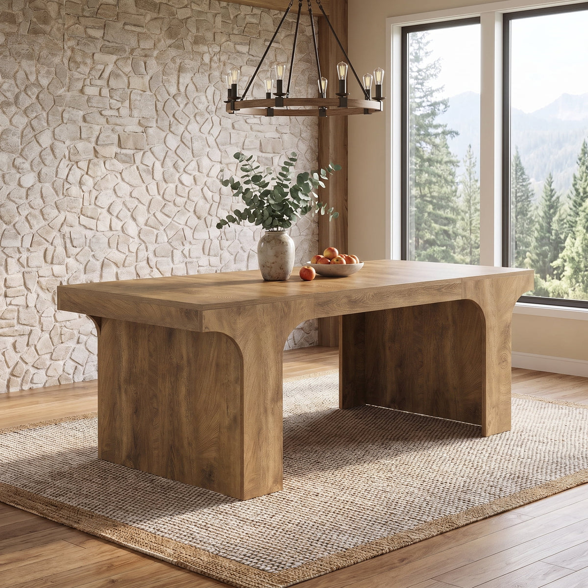 Fnova 71-Inch Farmhouse Dining Table for 6-8 People, Rectangular Wooden Kitchen Table with Double Pedestal, Dinner Table for Dining Room, Kitchen, Office, Banquet, Living Room,WM010470_LBN_US