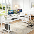 Fnova 78.74" Long Computer Desk with Monitor Stand and Storage Shelves, Industrial Home Office Writing Desk for 2, White,White