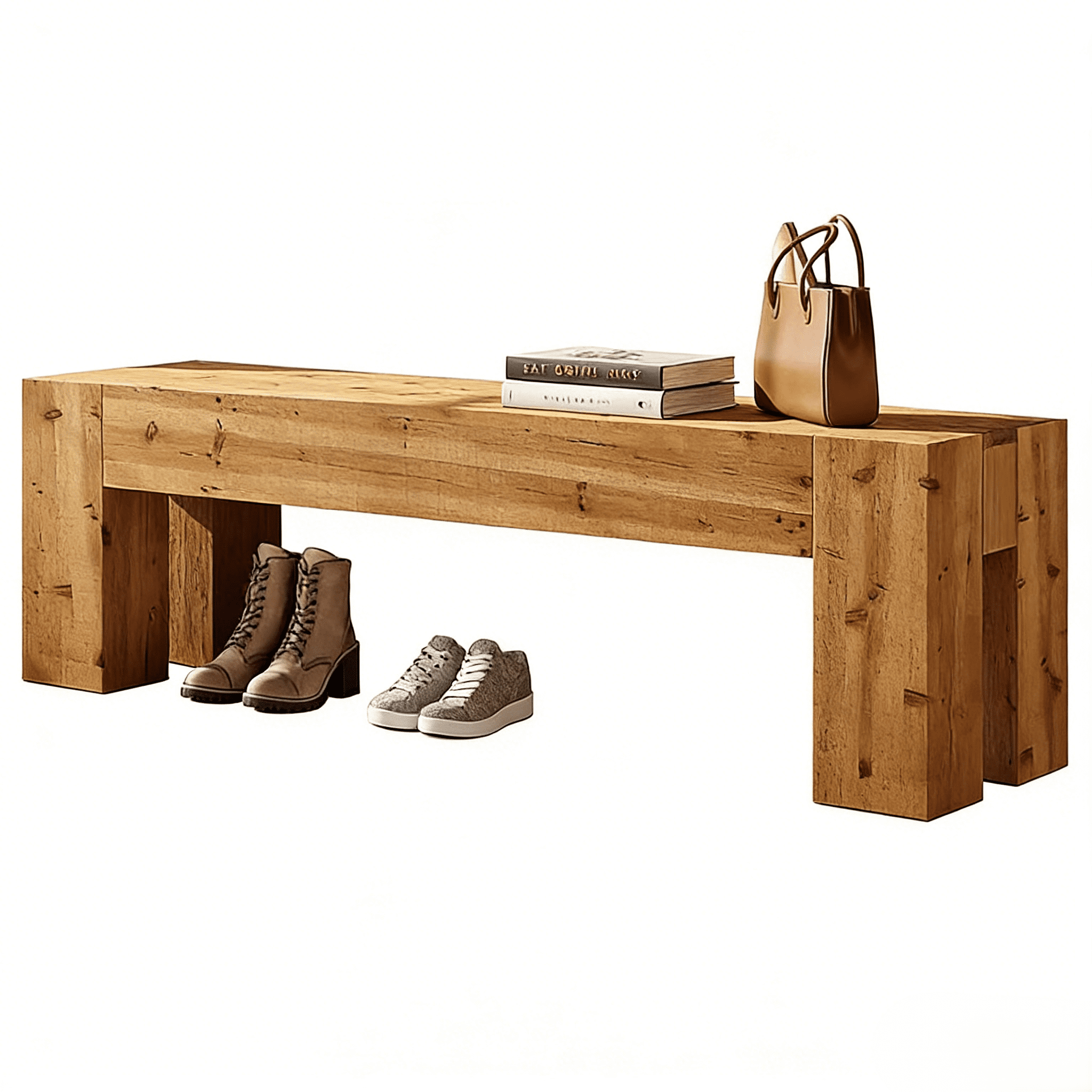 Fnova 63 Inch Extra Long Solid Wood Bench, Heavy Duty Farmhouse Entryway Bench for Dining Room Living Room Bedroom Hallway End of Bed,Light Brown
