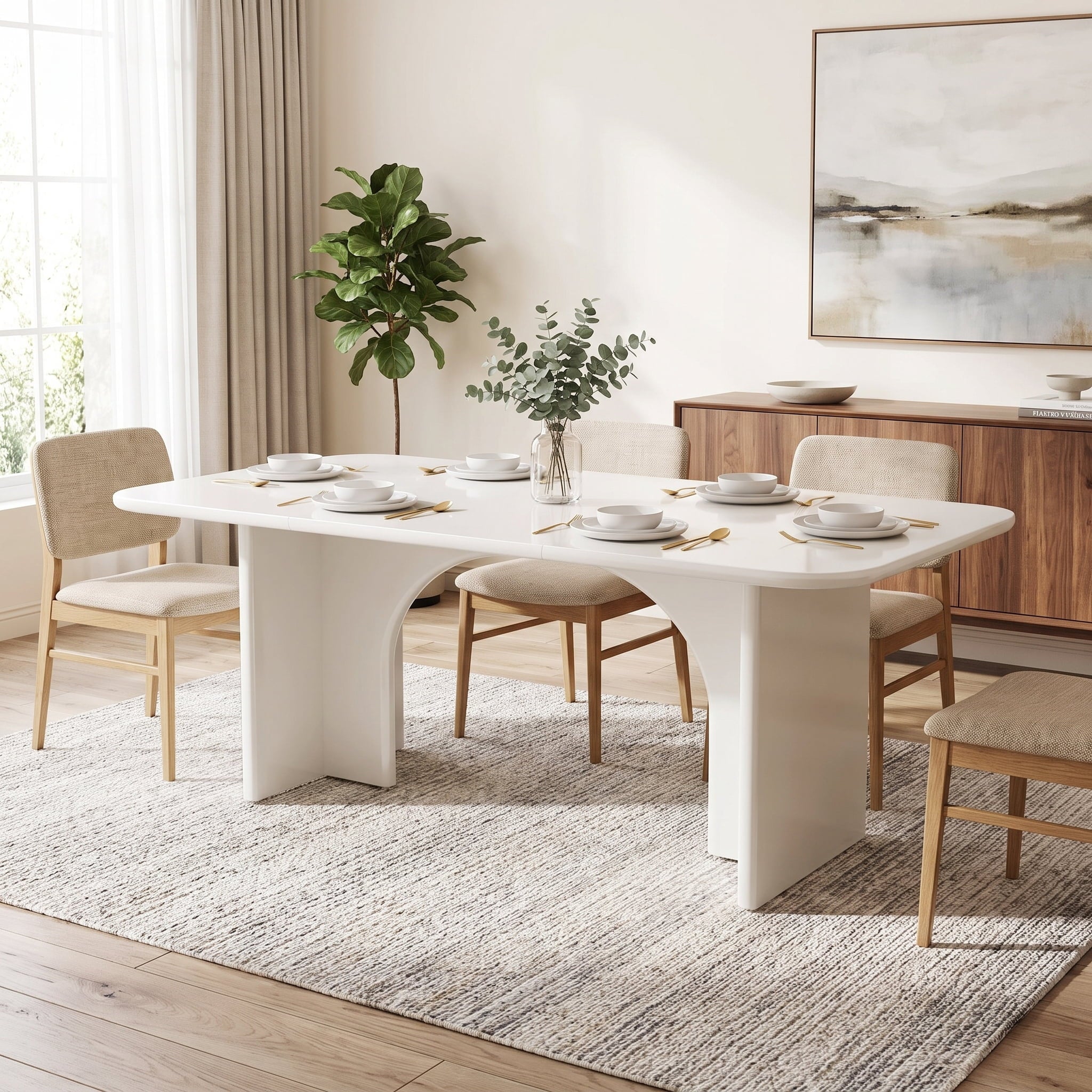 Fnova 63-Inch Rectangular Modern Dining Table, Wooden Modern Kitchen Table for 6 People for Dining Room, White (Chairs Not Included),WM010231C_W_Tables