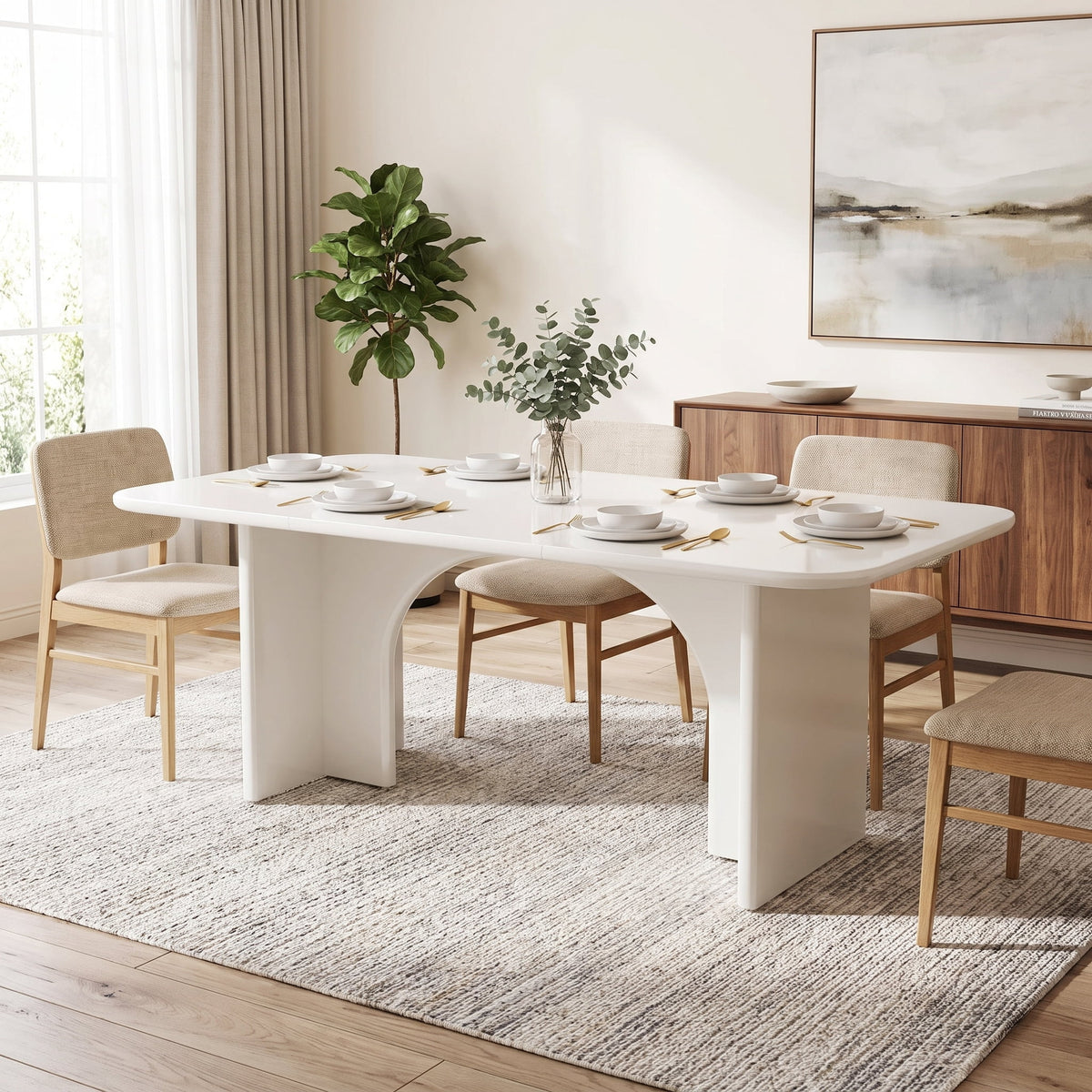 Fnova 63-Inch Rectangular Modern Dining Table, Wooden Modern Kitchen Table for 6 People for Dining Room, White (Chairs Not Included),WM010231C_W_Tables