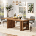 Fnova 62.99" Rectangular Dining Table for 4-6 People, Farmhouse Wood Kitchen Table with Side Storage Shelves, Heavy Duty Legs, Easy to Assemble,Light Brown