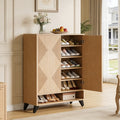 Fnova 6-Tier Modern Rectangular Cabinet, Side Cabinet with Adjustable Shelves, Shoe Storage, Geometric Pattern & Rebound System, Easy Assembly for Entryway, Hallway, Living Room, Bathroom,WM011312_Y_Cabinet
