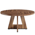Fnova Modern Farmhouse 47.24" Round Dining Table, Wooden Kitchen Table for 4 People, Quick Assembly, Brown (No Chairs),Walnut