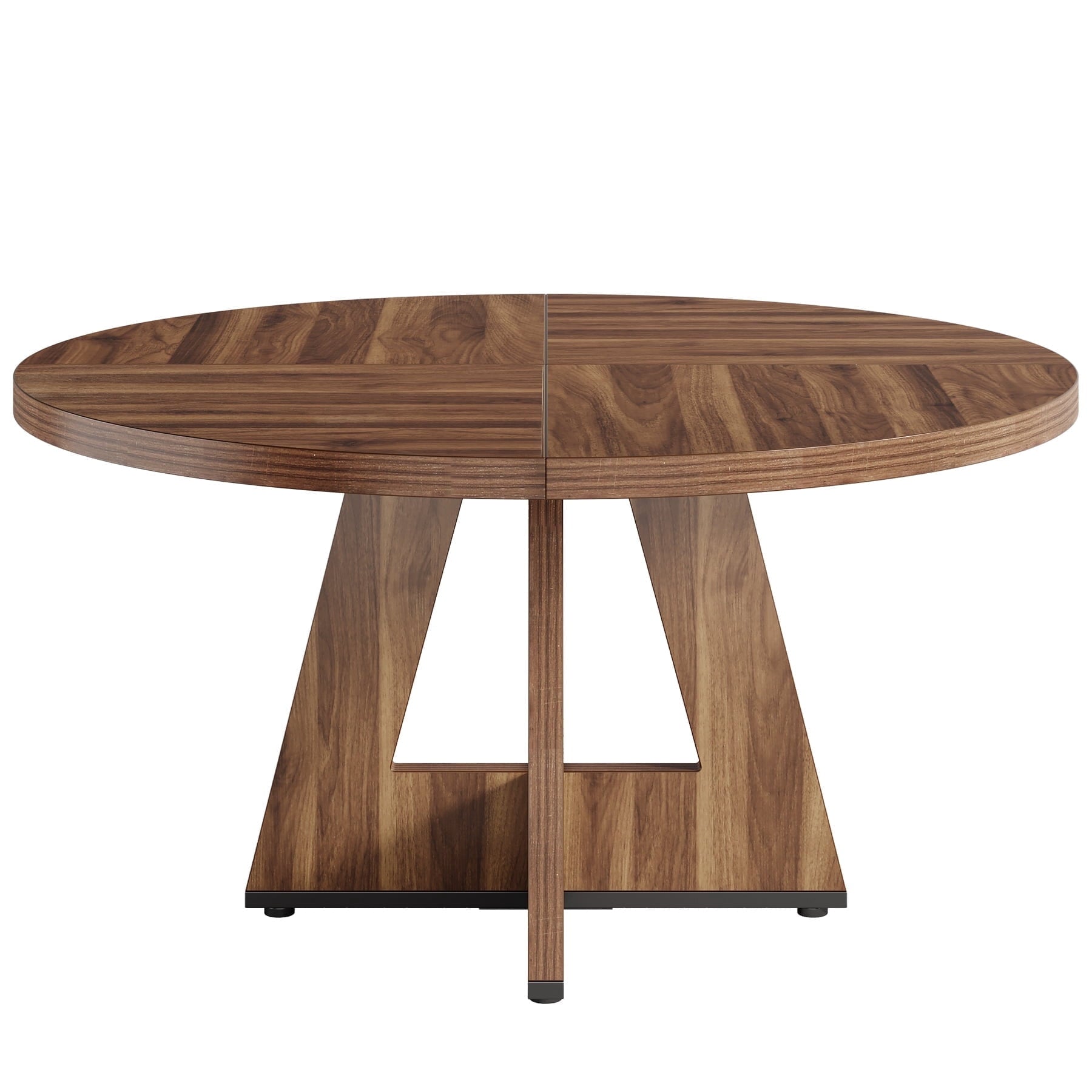 Fnova Modern Farmhouse 47.24" Round Dining Table, Wooden Kitchen Table for 4 People, Quick Assembly, Brown (No Chairs),Walnut