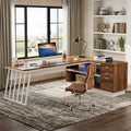Fnova 71-Inch L-Shaped Executive Desk with Storage Drawers and Open Shelves, Industrial Office Desk Writing Desk with File Cabinet, Spacious Corner Computer Desk for Home Office,WM010427_BNW_US