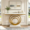 Fnova 41-Inch Modern Console Table, Gold & White Geometric Entryway Table with Faux Marble Top, Contemporary Narrow Sofa Table for Living Room, Hallway,WM010385_WG_US