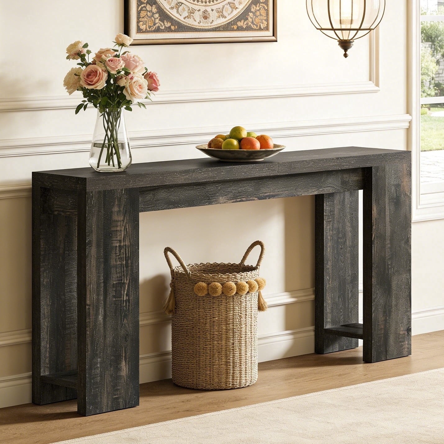 Fnova 70.9" Extra Long Console Table, Wide Sideboard Sofa Table, Farmhouse Entryway Table Behind Couch Accent Table for Living Room Hallway Home Decor Furniture,Black