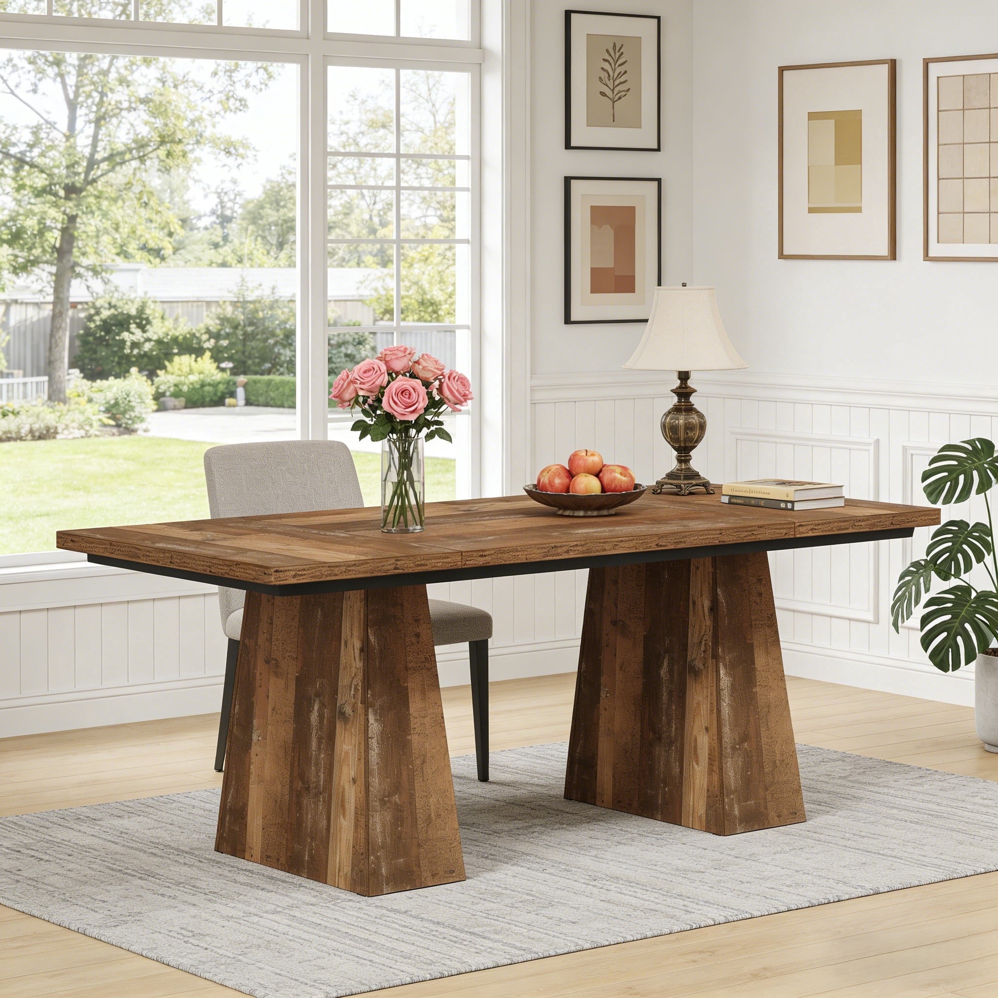 Fnova 63" Home Office Computer Desk, Brownish-Yellow Modern Executive Desk, Writing Desk, Easy to Assemble,Brownish-Yellow