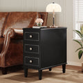Fnova Side Tables with 3 Drawers, No Assembly Required, Narrow End Tables for Living Room, Nightstand Bedside Table for Bedroom, Black,Black