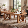 Fnova 63'' Farmhouse Dining Table for 4-6 People, Rectangular Dinner Table with Sturdy X-Shaped Base, for Dining Room, Living Room, Kitchen & Home Office,Dark Brown