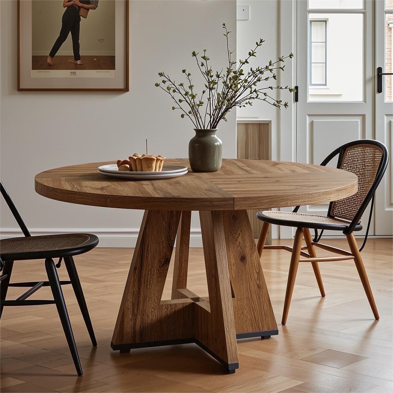 Fnova 47" Round Dining Table for 4 People, Modern Farmhouse Wooden Kitchen Table, Woodtone (Chairs Not Included),Woodtone