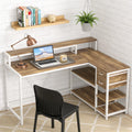 Fnova 55-Inch Desk with Drawer, Modern Reversible L Shaped Table, Corner Computer Desk with Storage Shelves and Monitor Stand for Home Office,WM010402M_BNW_US