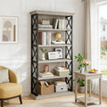 Fnova 71" 5-Tier Tall Bookshelf, Industrial Wood Bookcase with Metal Frame, Floor Standing Display Storage Shelves for Home Office, Living Room, Bedroom,Gray
