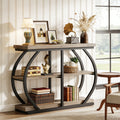 Fnova 41.3" Industrial Console Table, 3-Tier Entryway Table with Arched Metal Frame, Storage Shelves, Easy Assembly, for Living Room, Hallway,Gray