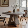Fnova 47" Coffee Table, Round Dining Table for 4 People, Modern Farmhouse Wooden Kitchen Table, Living Room, Gray (Chairs Not Included),Gray