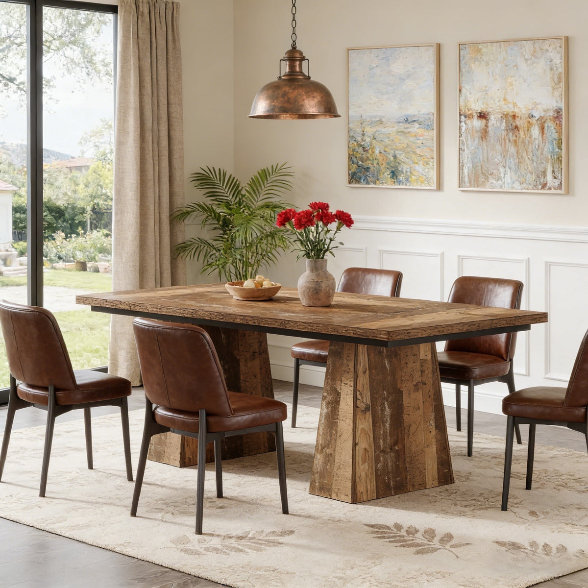 Fnova 63-Inch Executive Desk, Dining Table for 6 People, Modern Farmhouse Wooden Kitchen Table, Large Office Computer Desk for Home Office (Chairs Not Included),WM010204M_BN_US