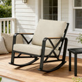 Fnova Outdoor Rocking Chair, Heavy Duty Metal Patio Rocker with Weather Resistant Fabric, Thick High Density Cushion, Ergonomic Anti-Tip Patio Chair for Balcony, Backyard, Porch and Garden,WM011501_W_US