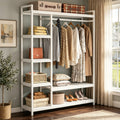 Fnova Clothes Rack with Shelf, Freestanding Closet Organizer, Heavy Duty Industrial Hall Tree Garments Rack for Small Space, Bedroom, White,WM010508_W_Rack