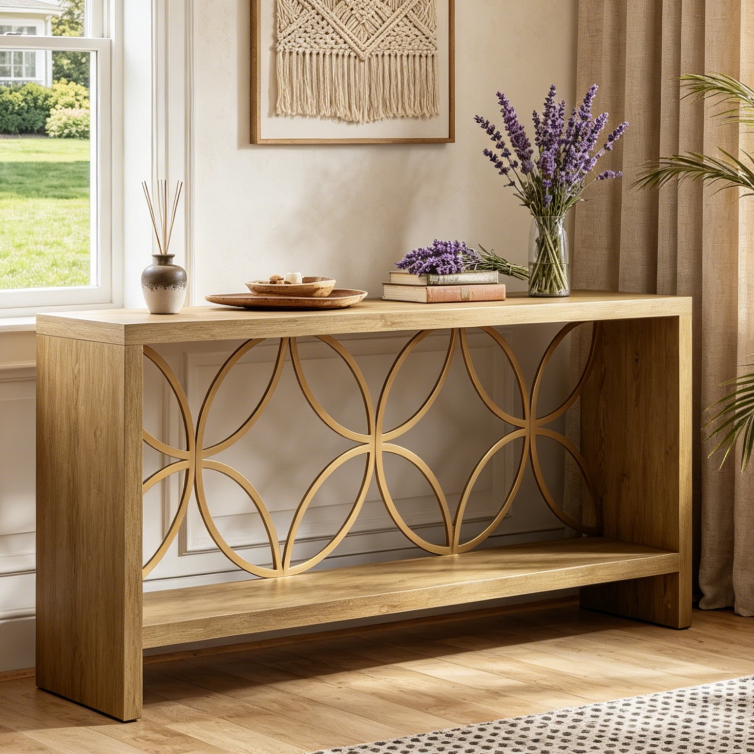 Fnova 70.9" Farmhouse Console Table, Gold Metal Frame Extra Long Entryway Table with Storage, Narrow Sofa Table for Living Room, Hallway,0