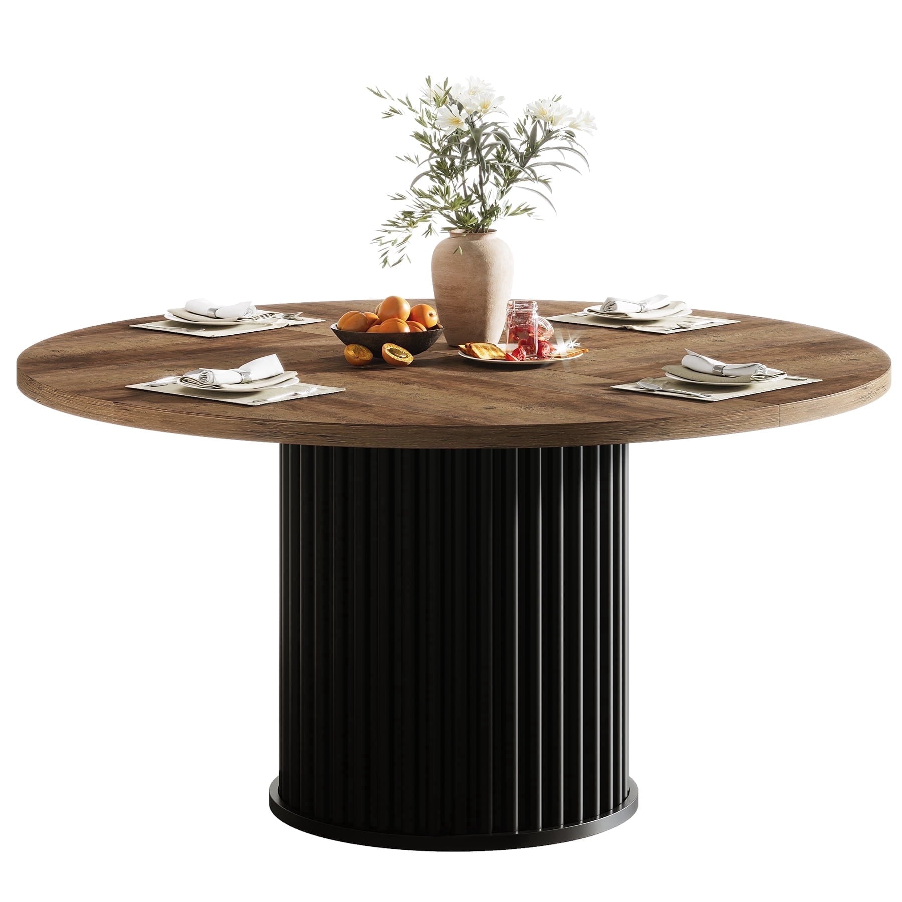 Fnova 47.2 Inch Round Dining Table, Farmhouse Kitchen Table, Leisure Accent Table for Dining Room Living Room, Entryway Home Furniture,Brown