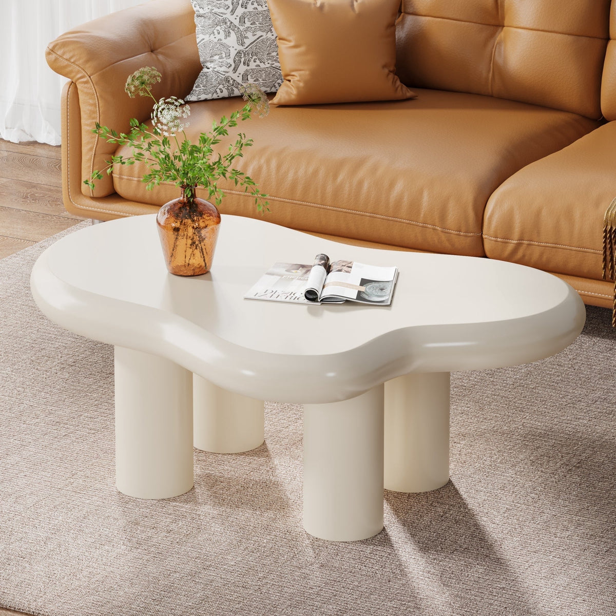 Fnova 39-Inch Cloud Coffee Table, Modern Cute Cream Design with 4 Solid Legs, Funky Minimalist Cartoon Center Table for Living Room & Home Office, Versatile Coffee & Tea Table,WM010262_W_Tables