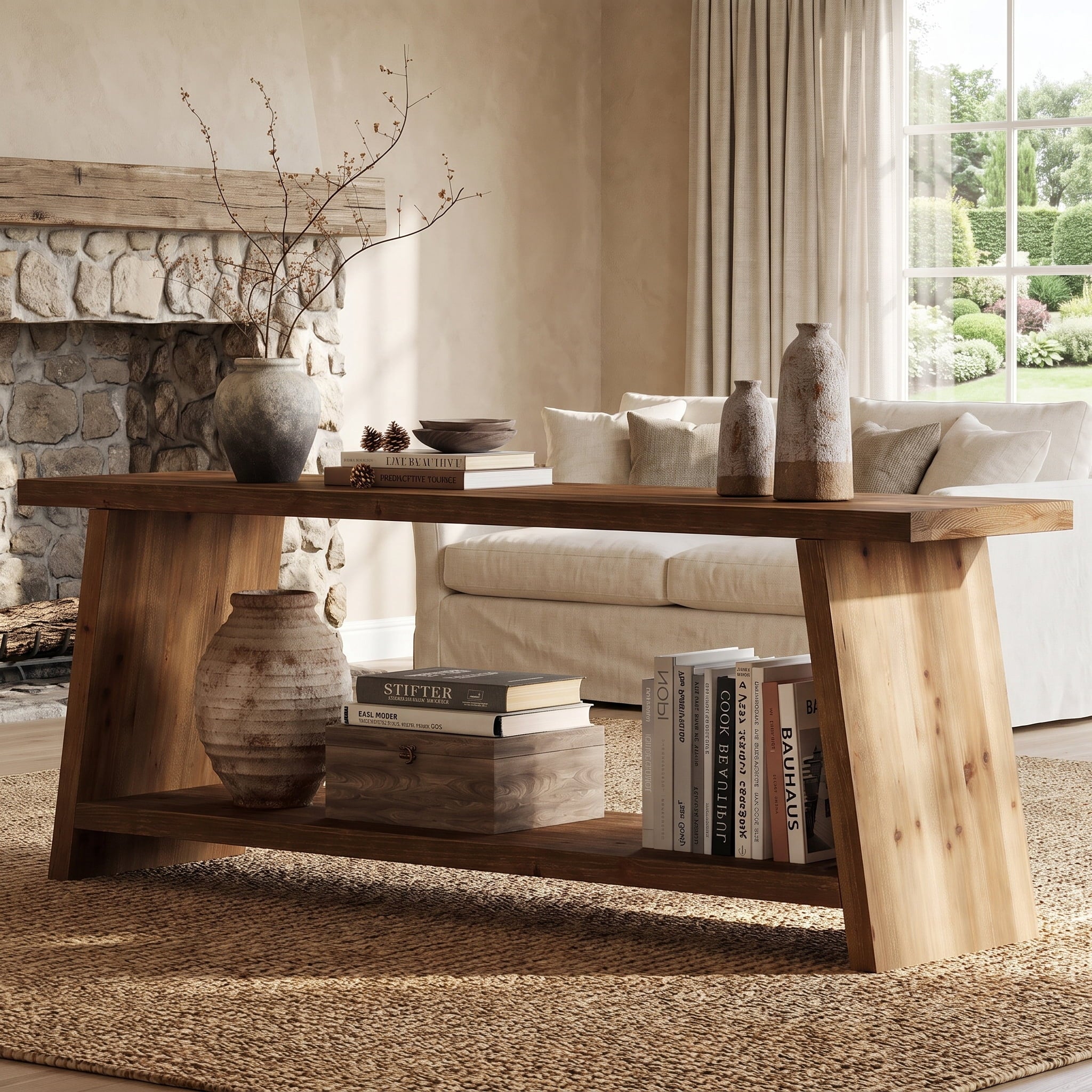 Fnova 62.99-Inch Solid Wood TV Stand, Farmhouse Rustic Entertainment Center with Open Storage Shelf, Modern Console Table, Living Room Home Decor Furniture,WM010620_BN_US