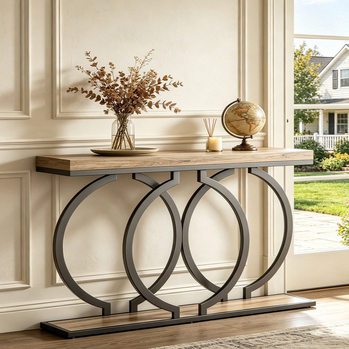 Fnova 55-Inch Console Table, Modern Entryway Table with Geometric Metal Frame, Faux Marble Narrow Long Sofa Table for Living Room, Entrance, Hallway,WM010366_GB_US