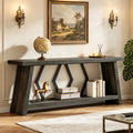 Fnova 70.86" Farmhouse Console Table for Entryway, 2-Tier Storage Long Narrow Wood Entryway Sofa Table, Easy Assembly, for Living Room Staircase Hallway Decor,Black