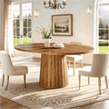 Fnova 55" Oval Dining Table for 6 People, Farmhouse Wood Kitchen Table with Round Shaped Base, Easy to Assemble,Brown