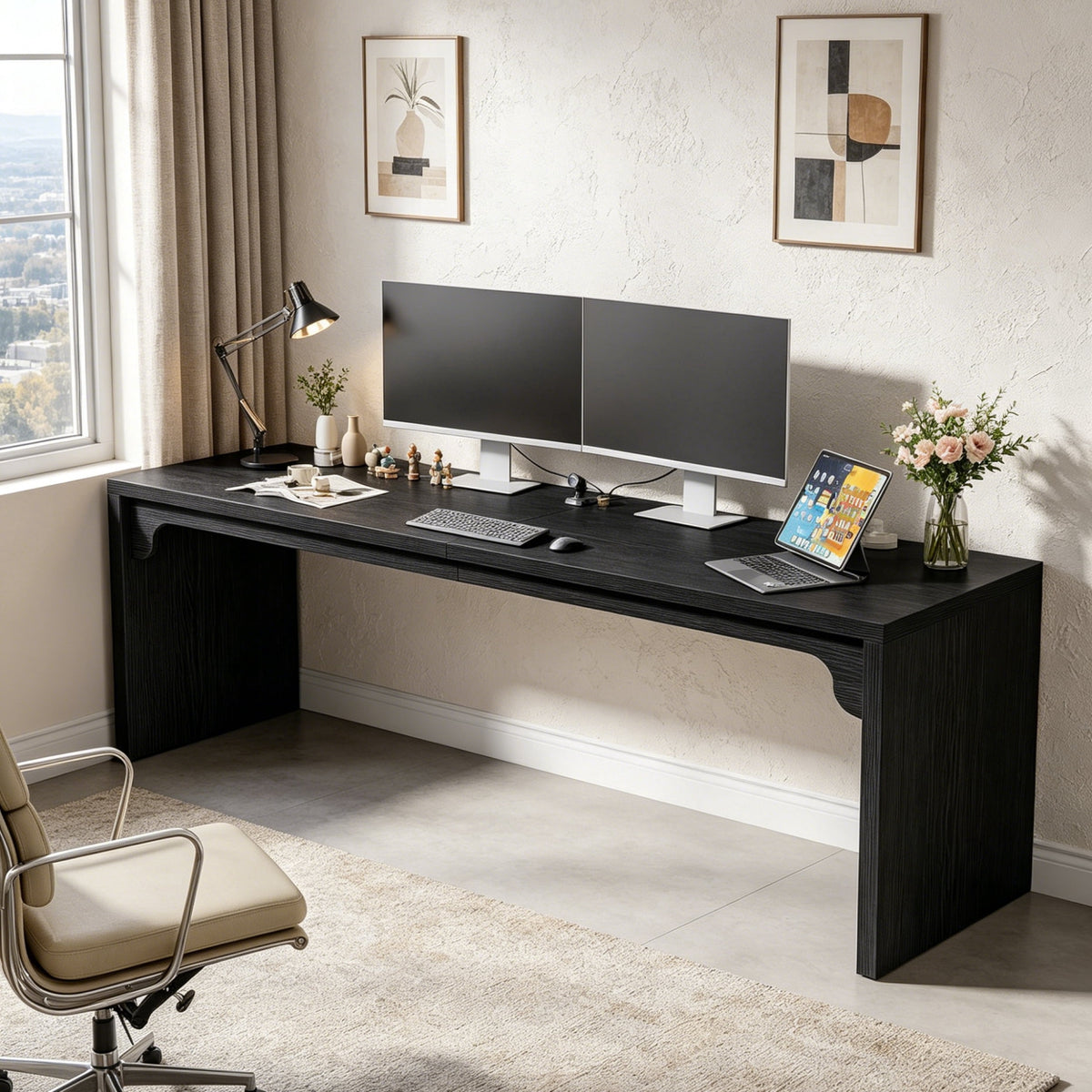 Fnova 78.74-Inch Modern Computer Desk, Long Two-Person Writing Desk, Office Desk for Living Room, Bedroom, Study,WM010415_B_US