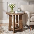 Fnova Solid Wood Farmhouse End Table with Open Storage£¬2-tier Round Side Table for Living Room£¬Small Spaces