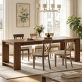 Fnova 86.6-Inch Modern Dining Table for 8 People, Farmhouse Rectangular Narrow Extra Long Kitchen Table with Pedestal Base, Heavy Duty Dinner Table for Dining Room, Kitchen, Living Room,WM010476_BN_US