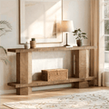 Fnova 71" Farmhouse Console Table, Long Wooden 2-Tier Sofa Table with Storage Shelf for Entryway, Behind Couch, Living Room, Hallway, Foyer,Brown