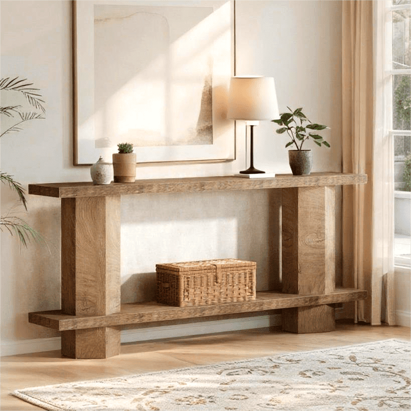 Fnova 71" Farmhouse Console Table, Long Wooden 2-Tier Sofa Table with Storage Shelf for Entryway, Behind Couch, Living Room, Hallway, Foyer,Brown