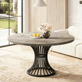 Fnova 47.24" Farmhouse Round Dining Table for 4 People, Modern Wood Tabletop Coffee Table with Metal Frame for Kitchenfor Dining Room, Gray,Gray