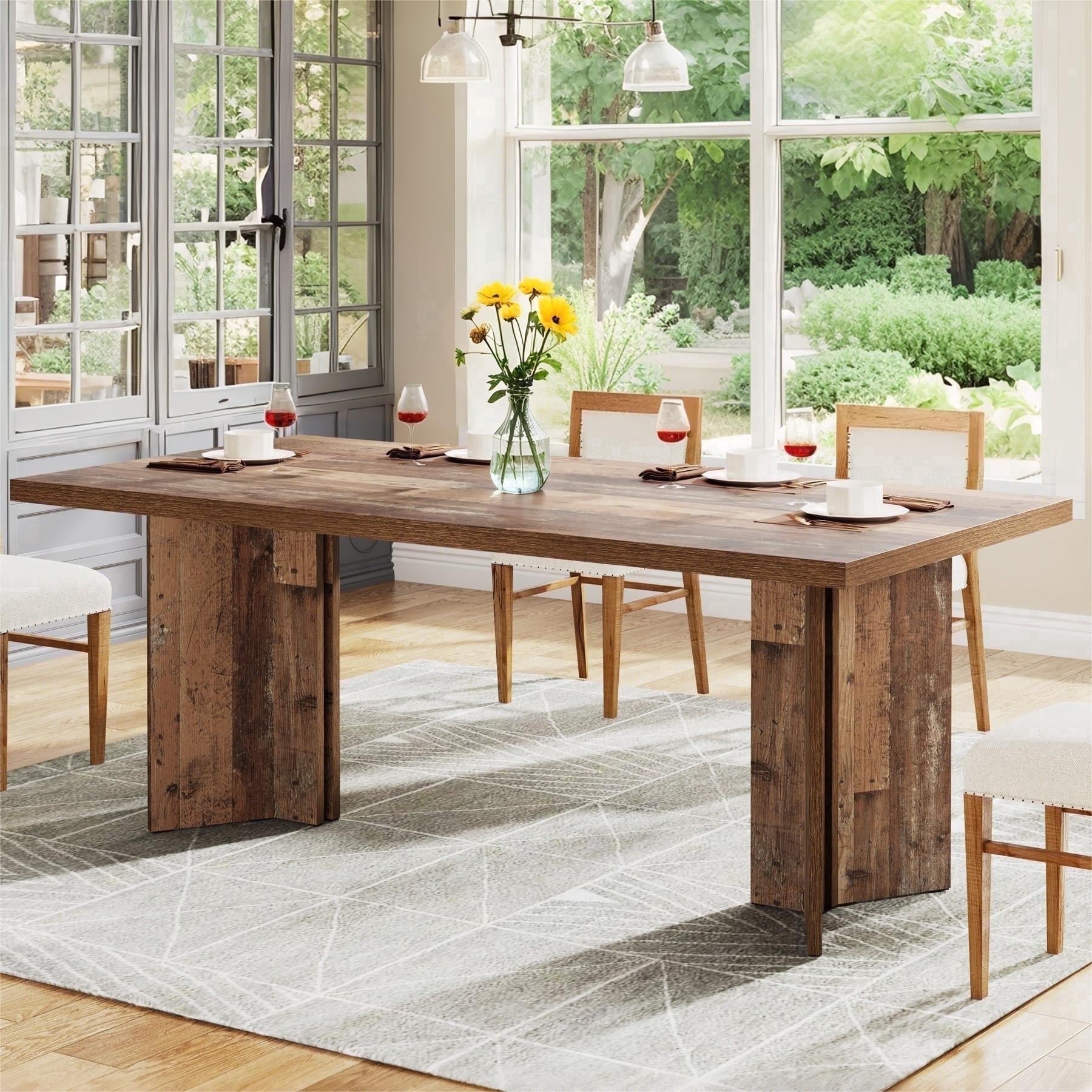 Fnova 63" Rectangular Modern Dining Table, Wooden Modern Kitchen Table for 6 People for Dining Room, Brown (Chairs Not Included),Brown