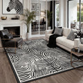 Fnova Zebra Print 5x7 Black and Cream Area Rugs for Living Room, Washable Soft Rug for Bedroom Dining Room, Boho Modern Animal Non-Slip Indoor Carpet for Dorm Kids Playroom, Oeko-Tex Certified