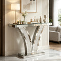 Fnova Mirrored Glam Console Table, Modern Silver Entryway Sofa Table with Crystal Diamond Inlay Frame for Living Room Hallway Foyer,0