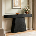 Fnova 63-Inch Farmhouse Console Table, Narrow Wooden Entryway Table, Geometric Base Sofa Table for Living Room, Hallway, Black,WM010343_B_US