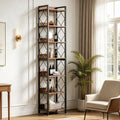 Fnova 78.7" 7-Tier Tall Storage Shelf, Narrow Metal Wood Bookshelf for Small Spaces, Office, Library, Living Room,Brown