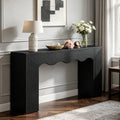 Fnova 63" Farmhouse Console Table with Wave Edge, Long Narrow Wood Entryway Table, Sofa Table for Living Room, Hallway, Behind Couch, Black,Black