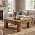 Fnova 39 Inch Square Farmhouse Coffee Table, Rustic Wooden Center Table with Sturdy Legs, Accent Cocktail Tea Table for Living Room, Home Office, Brown,WM010496_BN_US