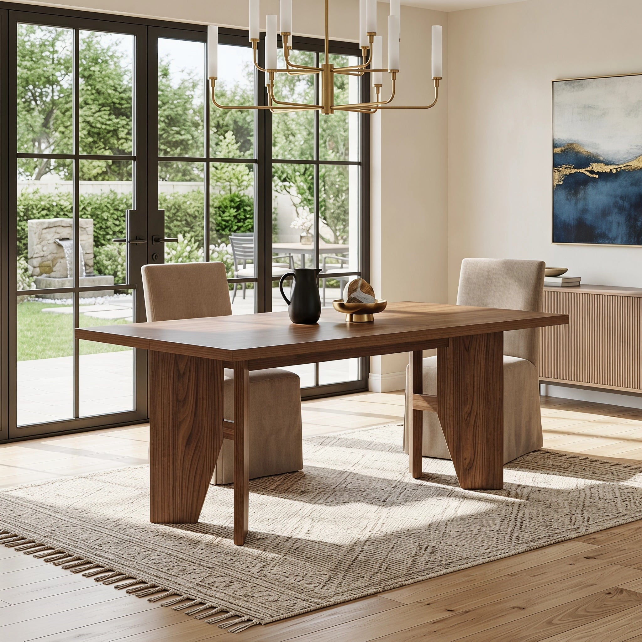 Fnova 63-Inch Rectangular Dining Table for 4-6 People, Farmhouse Kitchen Dinner Table, Wood Tabletop, for Kitchen, Dining Room & Small Gatherings,WM010453_BN_US