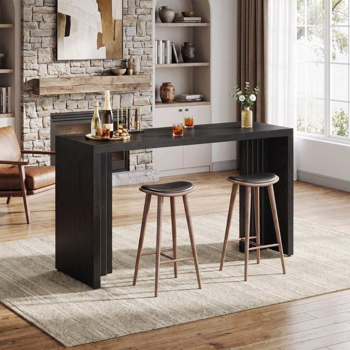 Fnova 55 Inch Counter Height Bar Table with 350 lbs Load, Tall Bar Table for Living Room, Kitchen, Home Bar, Small Space,WM010939_B_US
