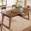 Fnova 55.12¡± Farmhouse Dining Table, Wood Rectangular Kitchen Table with Large Storage Drawer, Seats 4 to 6 for Dining Room & Kitchen, Living Room,WM010268_BN_Tables