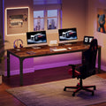 Fnova 78.7" Modern Computer Desk with Wood Desktop, Metal Frame Office Desk, Rustic Brown,Rusitc Brown
