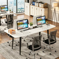 Fnova 70.86" Conference Table, Large Meeting Room Table with Arc-Shaped Corners & Sturdy Metal Legs, Multi-Purpose Executive Desk for Office, Boardroom & Home Use,White