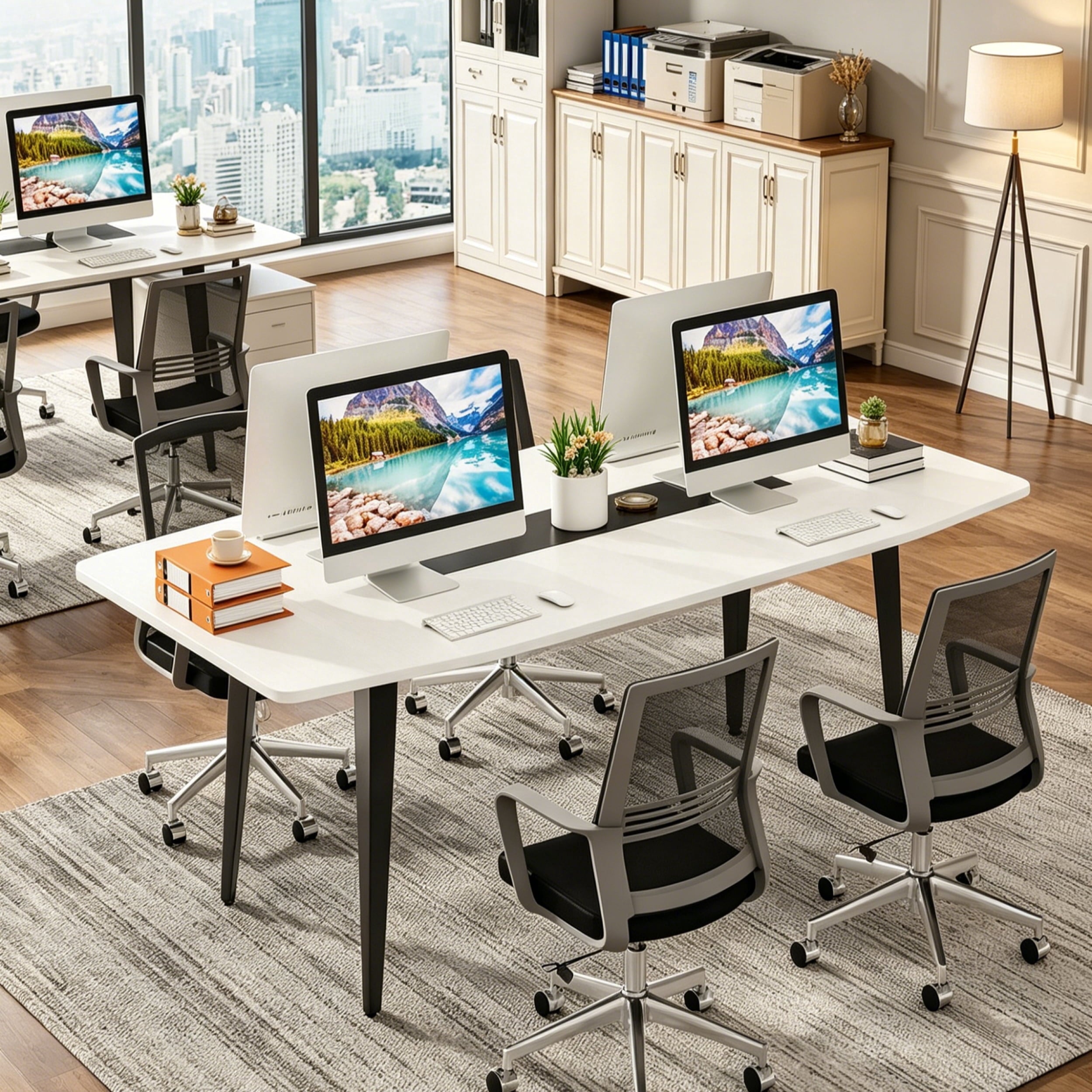 Fnova 70.86" Conference Table, Large Meeting Room Table with Arc-Shaped Corners & Sturdy Metal Legs, Multi-Purpose Executive Desk for Office, Boardroom & Home Use,White